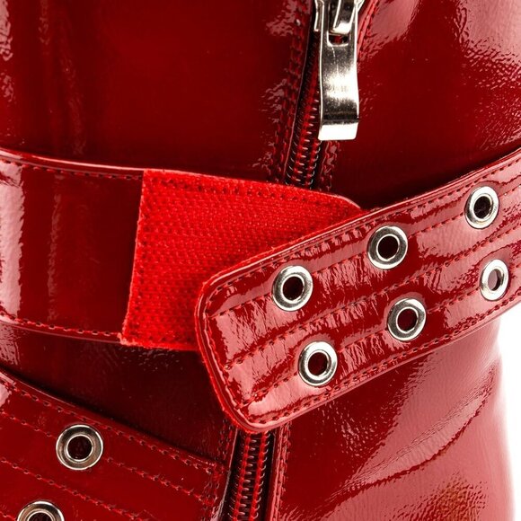 🆕Women Red Ankle Wide Buckle Boots Pointed Toe Low Heel Boot Pull Fashion Boots - Picture 7 of 8
